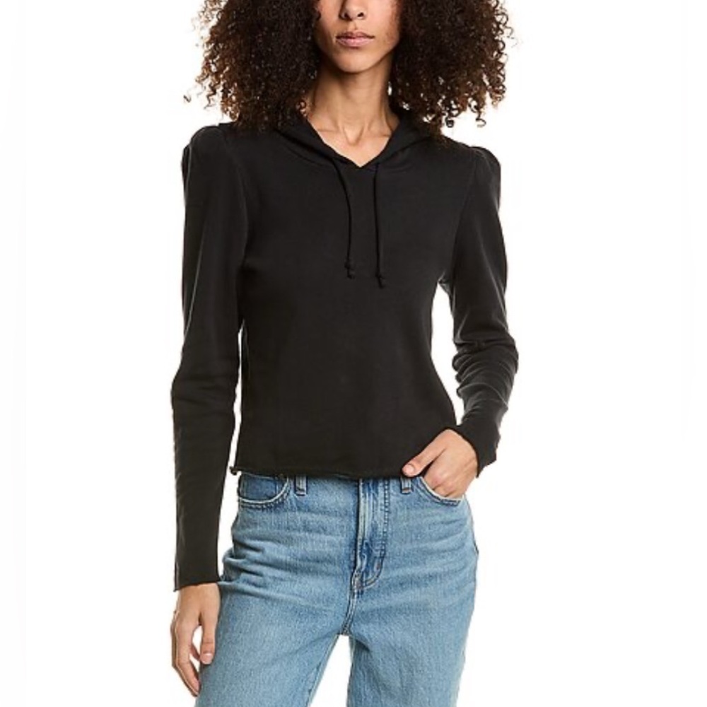 Chaser Sz M Puff Sleeve Cropped Cotton Hoodie